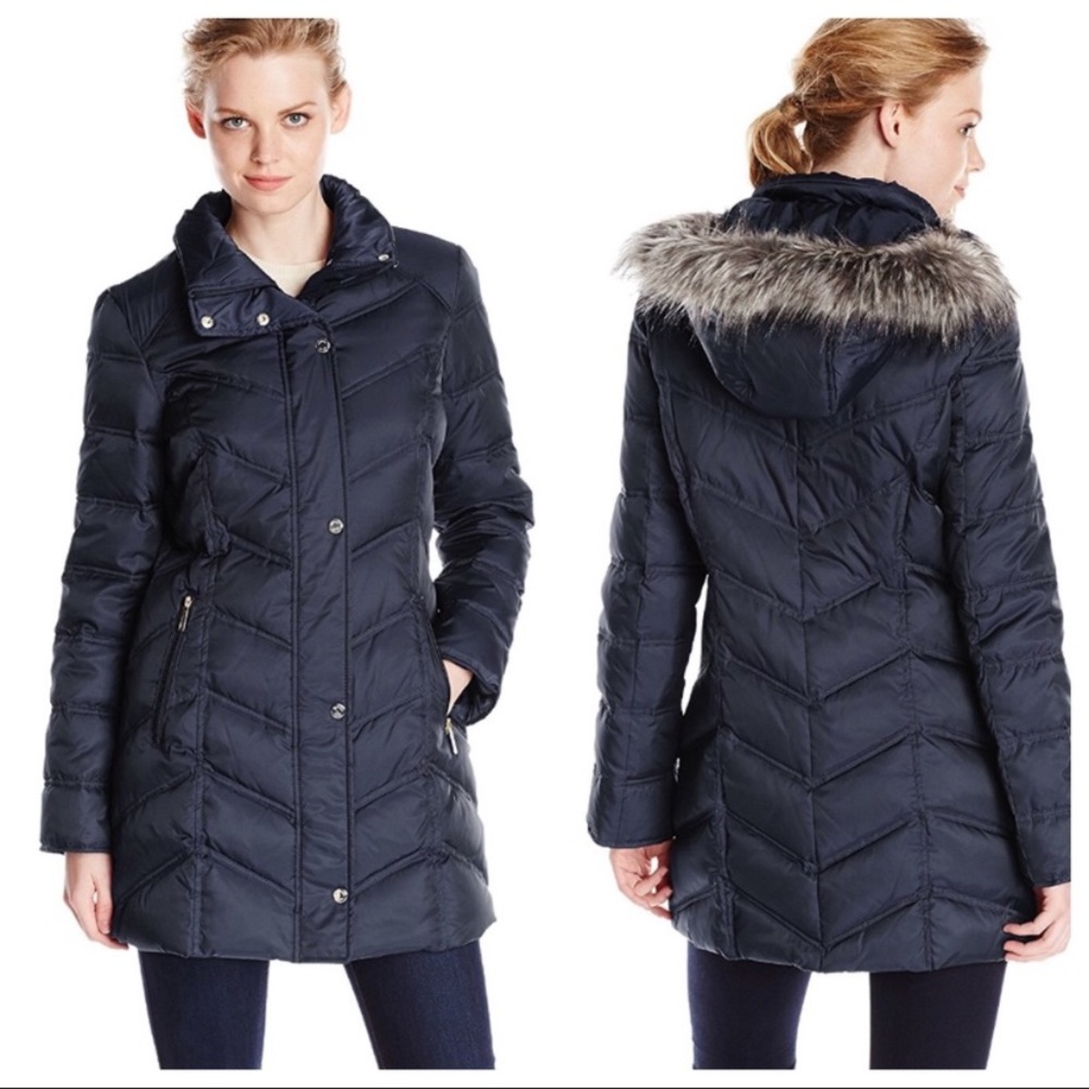 Kenneth Cole Quilted Chevron Down Puffer Jacket S